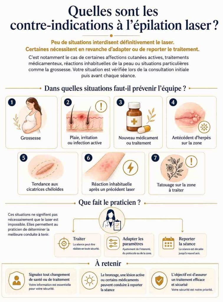 contre-indications-epilation-laser-grossesse-medicament-photosensibiliant-bronzage-autobronzant-uv-clinique-confidence-lille